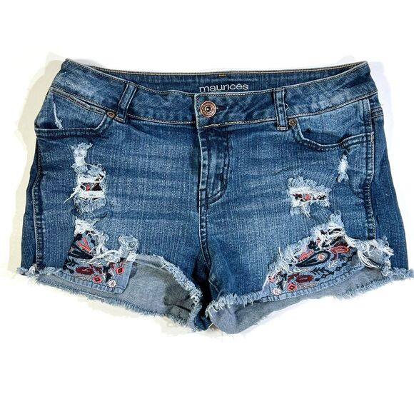 Maurices Women's Distressed Mid Rise Denim Shorts - Picture 1 of 7